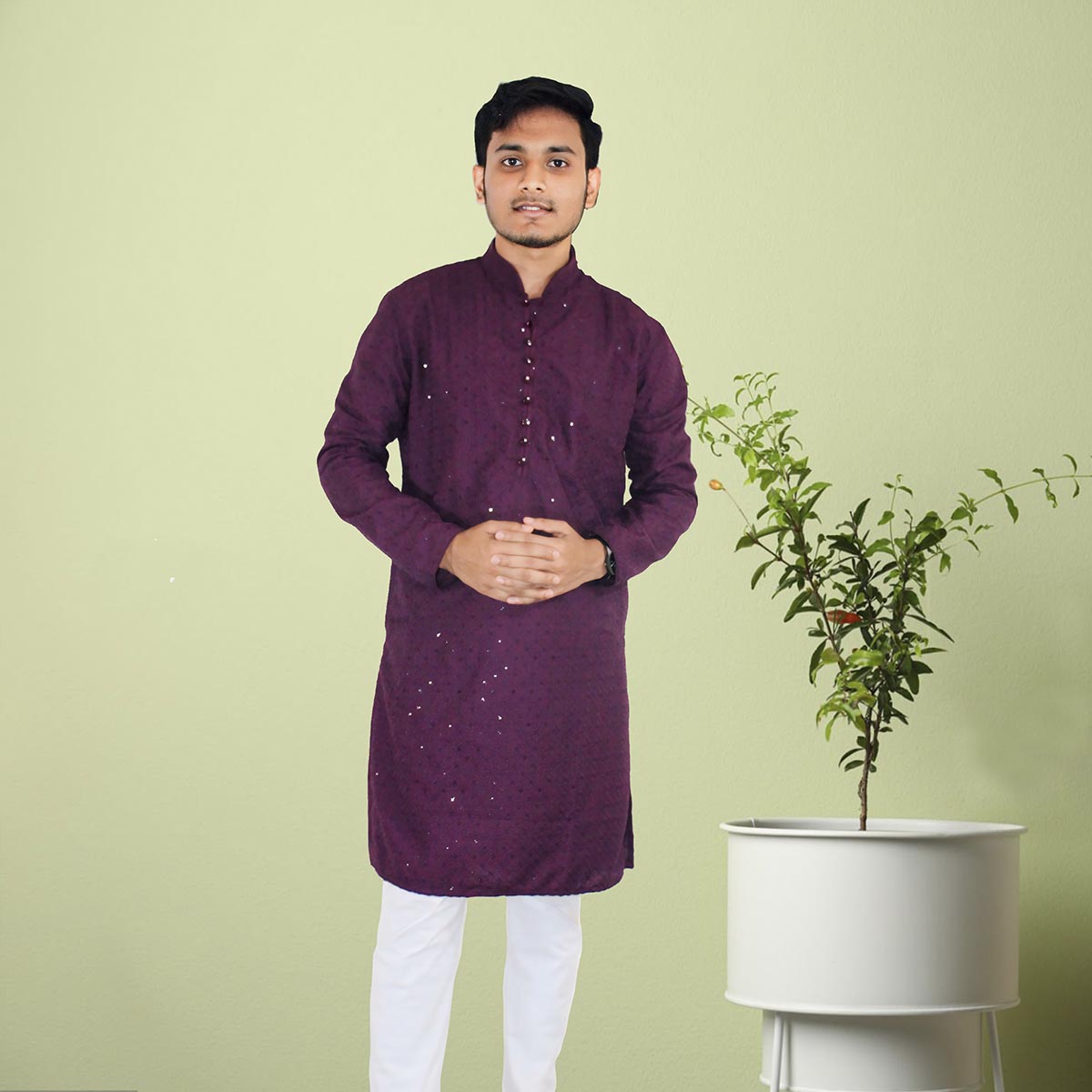 Celebrate Eid in Style: Premium Indian Sequence Punjabi for Men - Purple Color