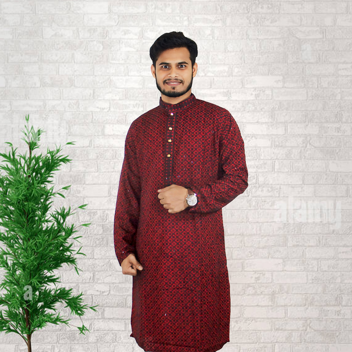 Celebrate Eid in Style: Premium Indian Sequence Punjabi for Men (Mahal) - Red